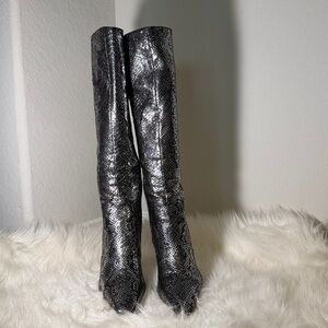 Silver Snakeskin Knee-High Women's Boots